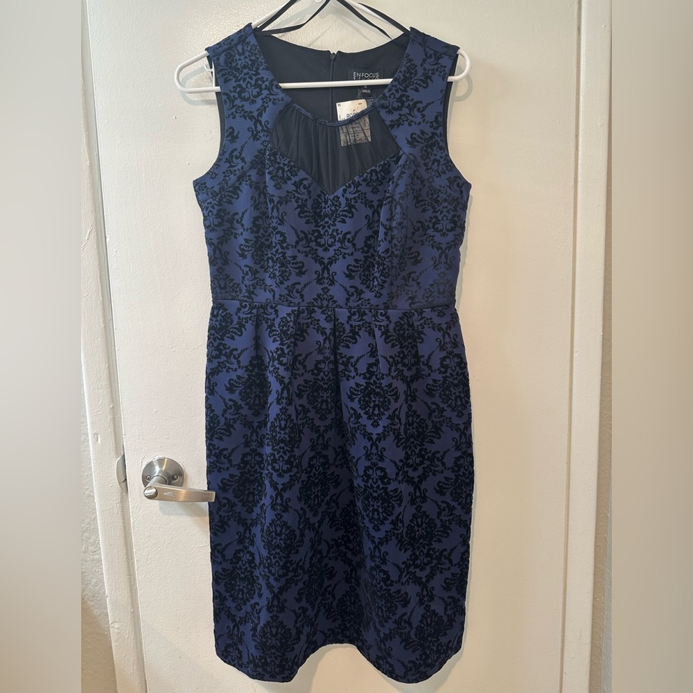 Enfocus Studio Navy and Black Patterned Midi Dress